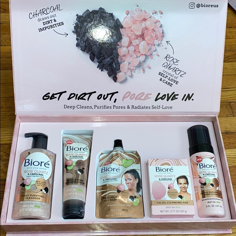 Bioré rose quartz & charcoal skin care set 5 piece